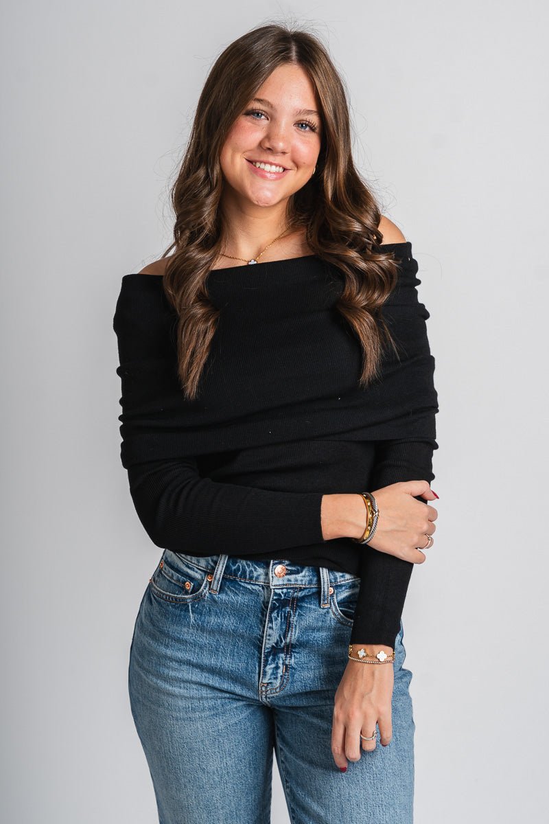 Off shoulder sweater black – Stylish Sweaters | Boutique Sweaters at Lush Fashion Lounge Boutique in Oklahoma City