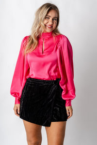 Mock neck blouse fuchsia - Trendy New Year's Eve Dresses, Skirts, Kimonos and Sequins at Lush Fashion Lounge Boutique in Oklahoma City