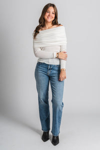 Off shoulder sweater ivory - Trendy Sweaters | Cute Pullover Sweaters at Lush Fashion Lounge Boutique in Oklahoma City