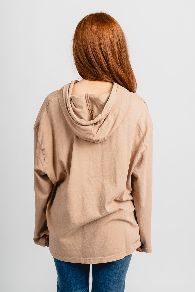Hooded long sleeve top dark taupe