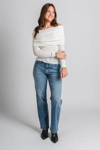 Off shoulder sweater ivory – Unique Sweaters | Lounging Sweaters and Womens Fashion Sweaters at Lush Fashion Lounge Boutique in Oklahoma City