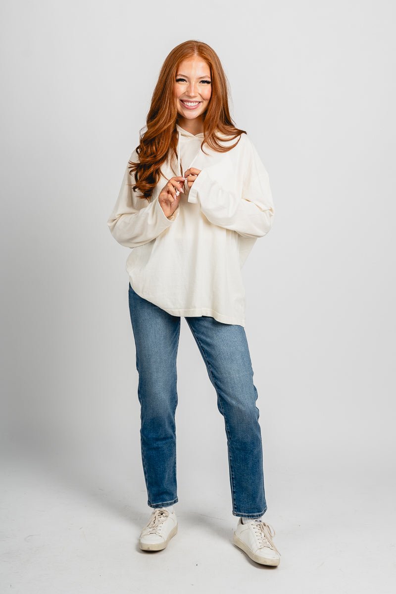 Hooded long sleeve top cream