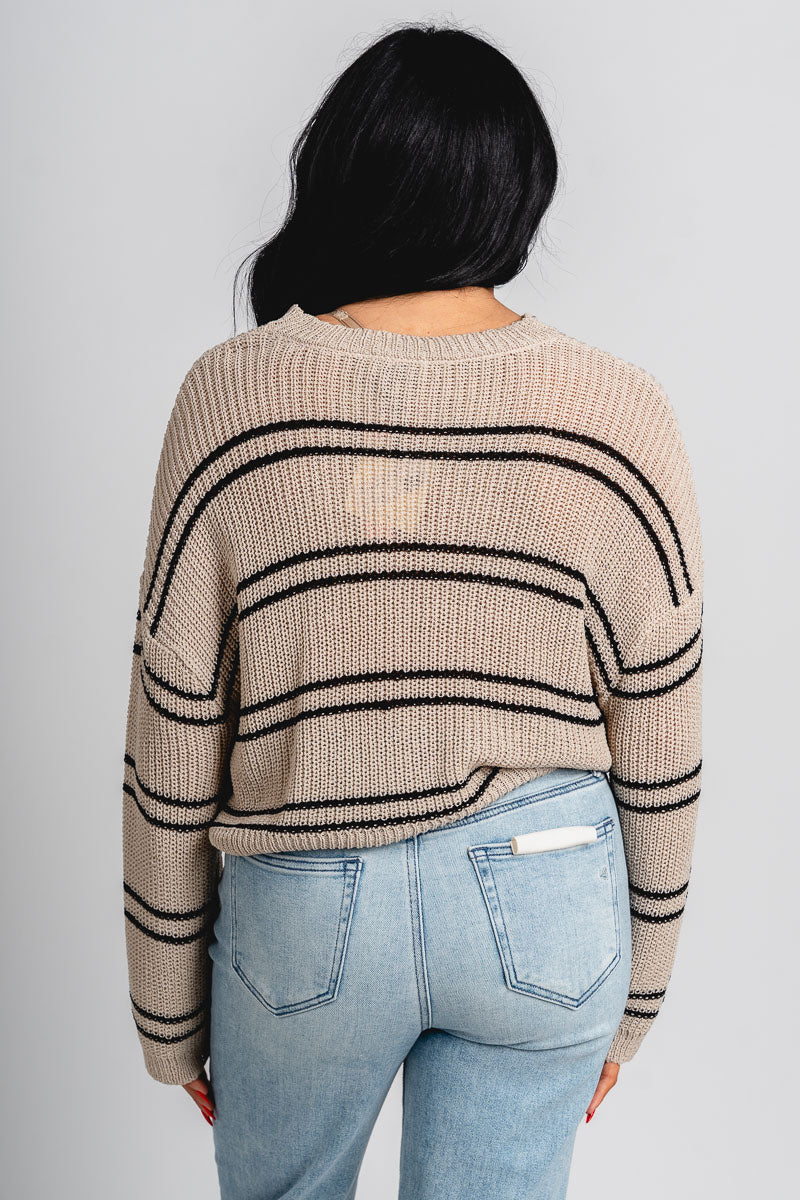 Striped knit top oyster/black