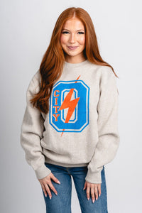 OKC O City bolt nantucket sweatshirt natural - Trendy Oklahoma City Basketball T-Shirts Lush Fashion Lounge Boutique in Oklahoma City