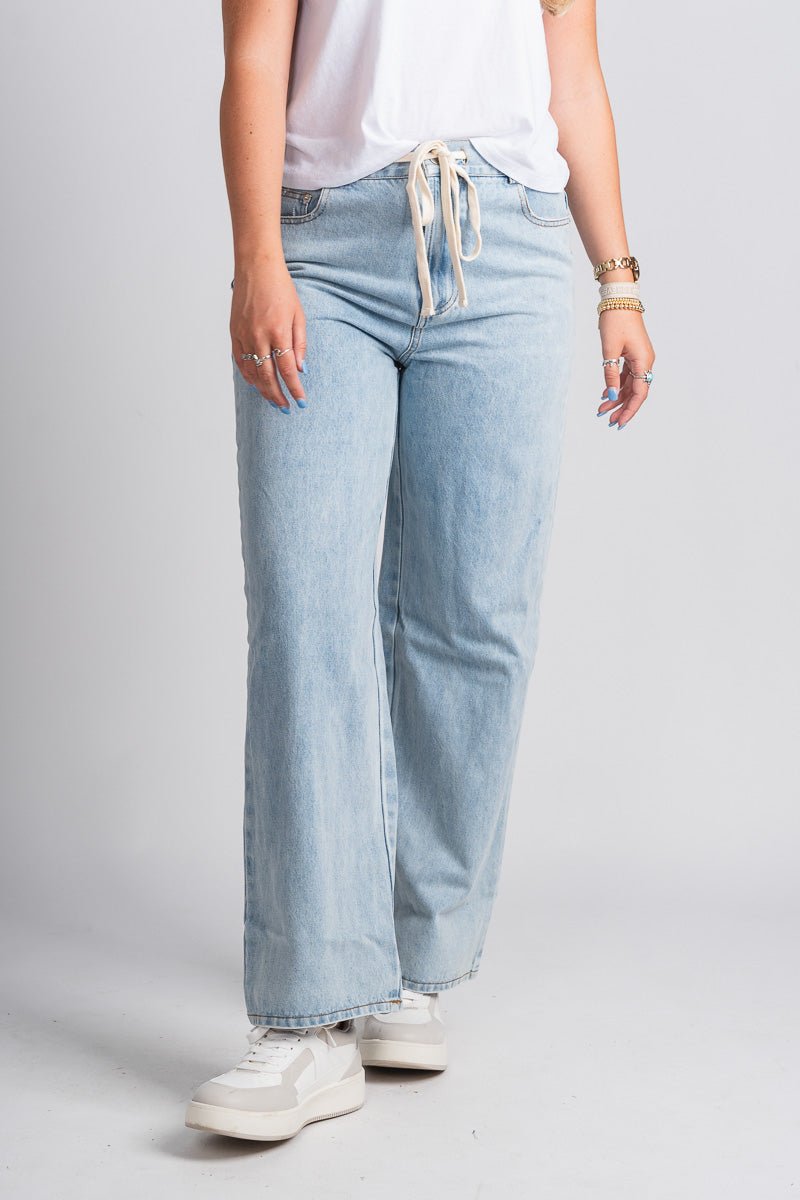 Tie waist high rise wide leg jeans ojai | Lush Fashion Lounge: boutique women's jeans, fashion jeans for women, affordable fashion jeans, cute boutique jeans