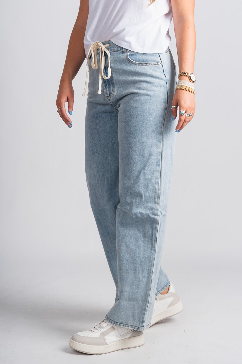 Tie waist high rise wide leg jeans ojai | Lush Fashion Lounge: boutique women's jeans, fashion jeans for women, affordable fashion jeans, cute boutique jeans