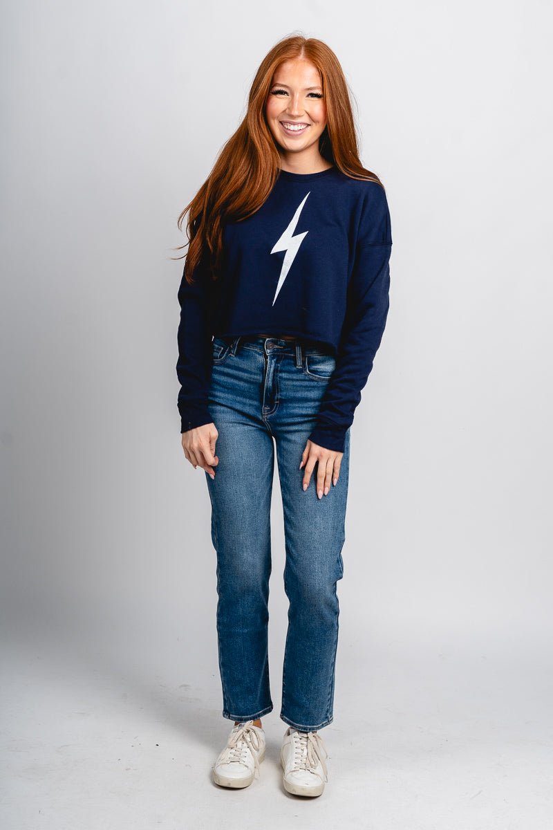 OKC bolt crop sweatshirt navy - Oklahoma City inspired graphic t-shirts at Lush Fashion Lounge Boutique in Oklahoma City