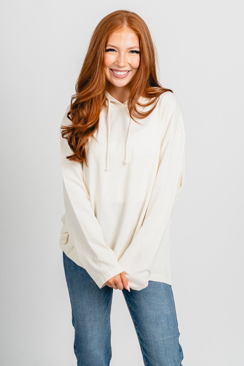Hooded long sleeve top cream