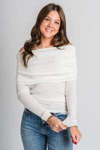 Off shoulder sweater ivory – Stylish Sweaters | Boutique Sweaters at Lush Fashion Lounge Boutique in Oklahoma City