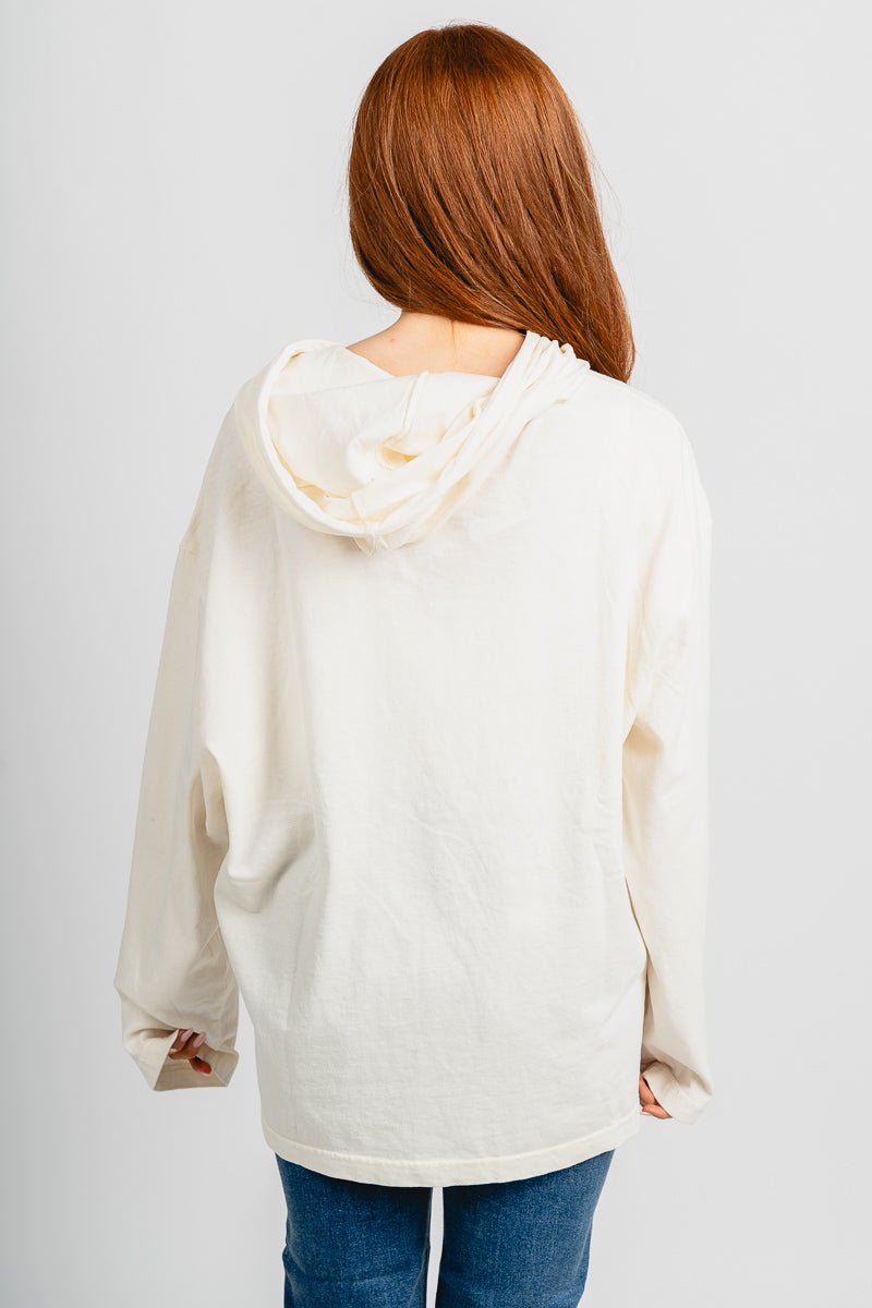 Hooded long sleeve top cream