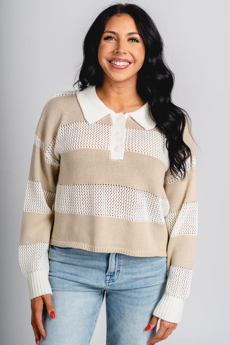 Collared sweater top ivory