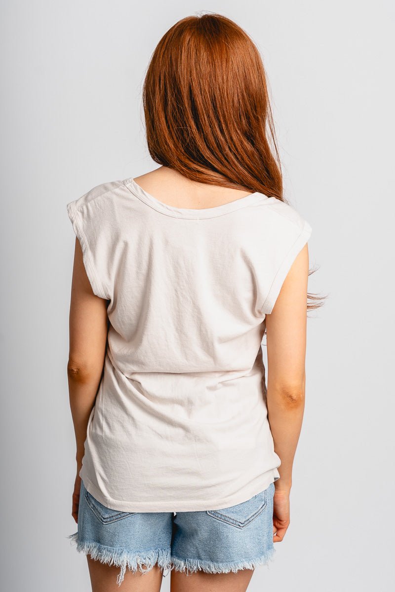 Cap sleeve scoop neck top stone