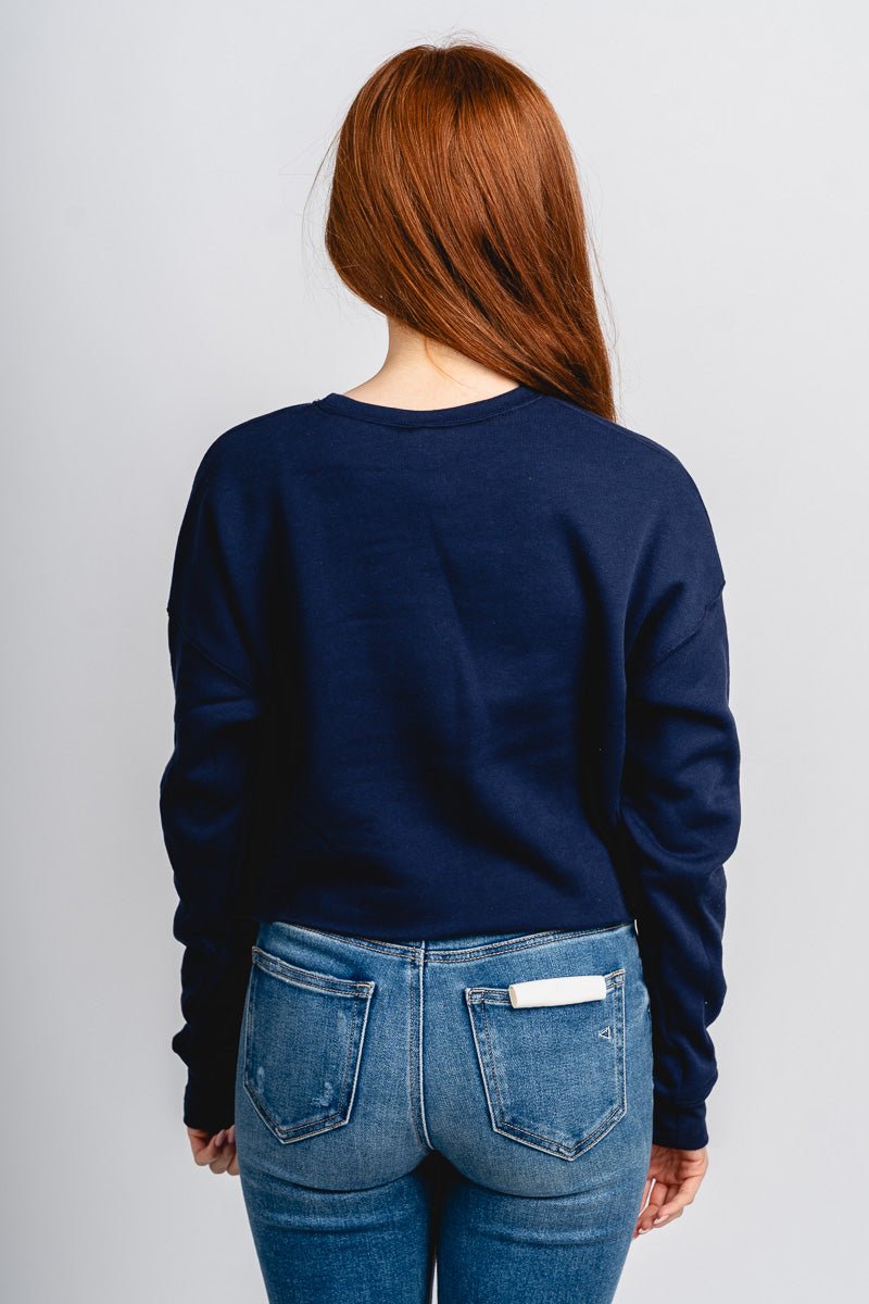 OKC bolt crop sweatshirt navy - Vintage OKC Basketball T-Shirts at Lush Fashion Lounge Boutique in Oklahoma City