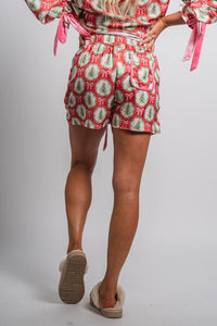 Christmas trees satin shorts red/pink - Fun Shorts - Unique Lounge Looks at Lush Fashion Lounge Boutique in Oklahoma