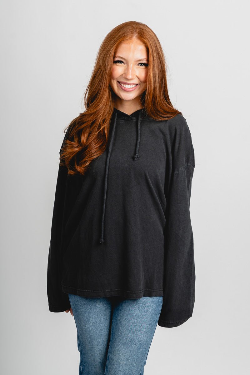 Hooded long sleeve top black