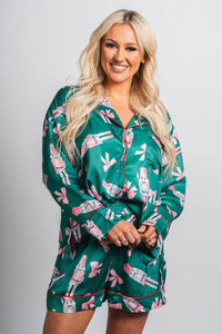 Christmas nutcracker satin top green - Trendy Holiday Apparel at Lush Fashion Lounge Boutique in Oklahoma City