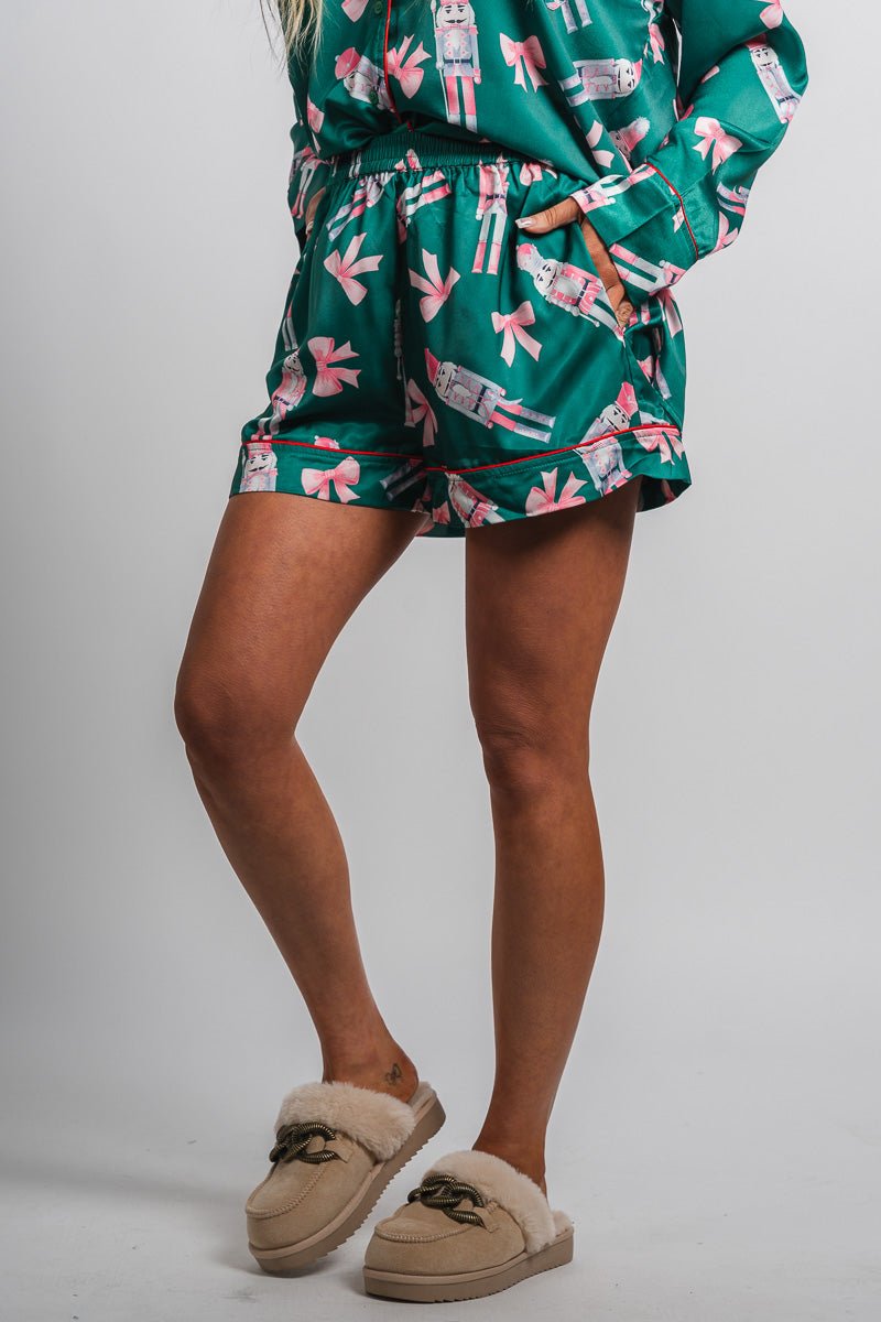 Christmas nutcracker satin shorts green - Cute Shorts - Fun Cozy Basics at Lush Fashion Lounge Boutique in Oklahoma City