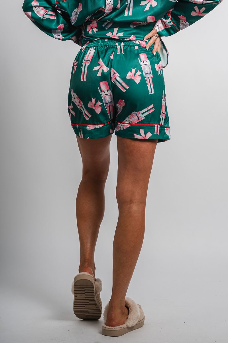 Christmas nutcracker satin shorts green - Fun Shorts - Unique Lounge Looks at Lush Fashion Lounge Boutique in Oklahoma