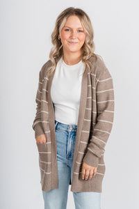 Striped cardigan mocha - Cute Cardigan - Trendy Cardigans & Stylish Kimonos at Lush Fashion Lounge Boutique in Oklahoma City