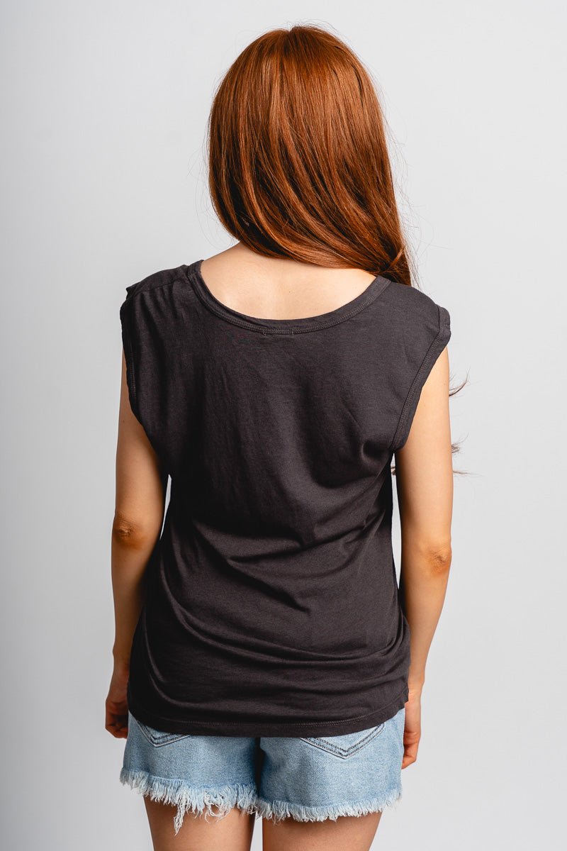 Cap sleeve scoop neck top charcoal