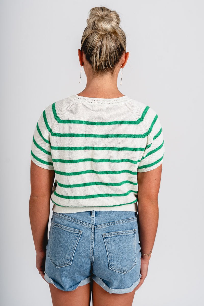 Striped short sleeve sweater green