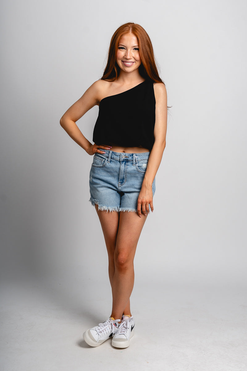 Knot one shoulder top black