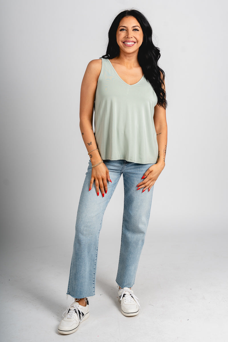 Double v flowy tank top spring sage - Trendy Tank Top - Fashion Tank Tops at Lush Fashion Lounge Boutique in Oklahoma City