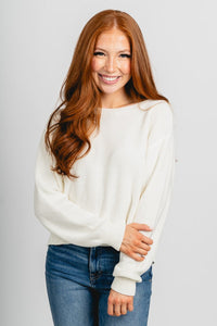 Tie bow back sweater cream/black – Boutique Sweaters | Fashionable Sweaters at Lush Fashion Lounge Boutique in Oklahoma City