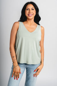 Double v flowy tank top spring sage - Cute Tank Top - Trendy Tank Tops at Lush Fashion Lounge Boutique in Oklahoma City