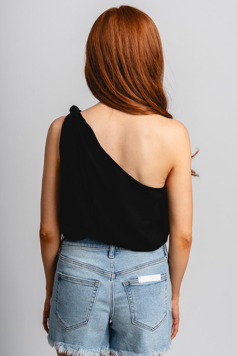Knot one shoulder top black