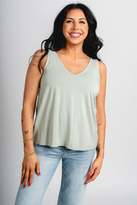 Double v flowy tank top spring sage - Affordable Tank Top - Boutique Tank Tops at Lush Fashion Lounge Boutique in Oklahoma City