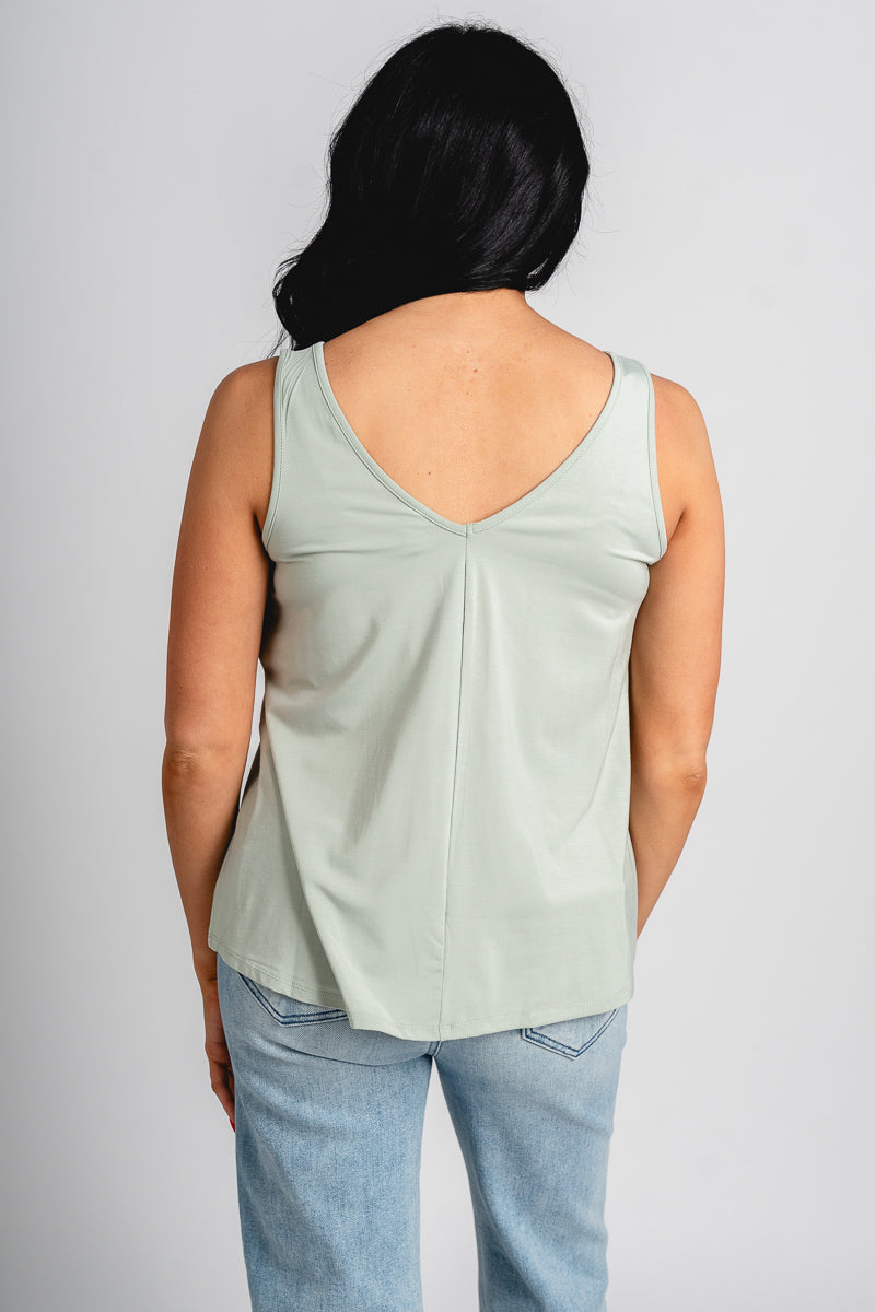 Double v flowy tank top spring sage