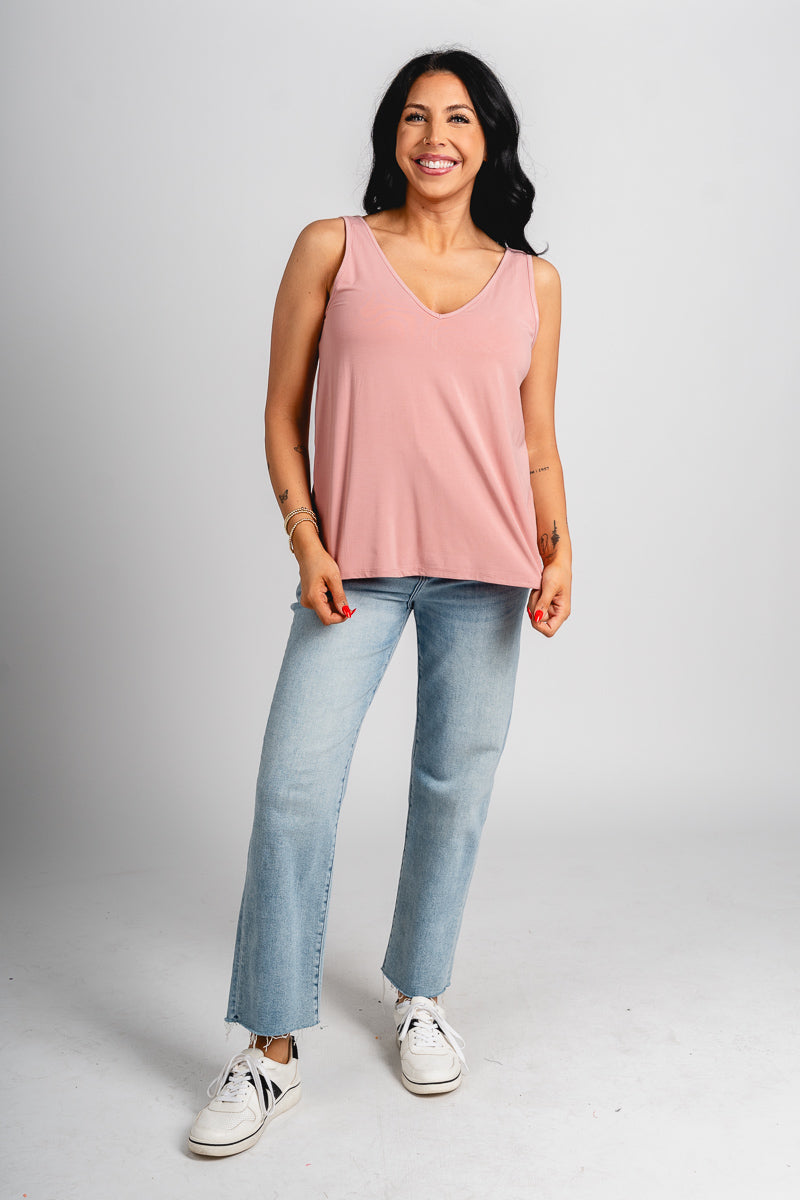 Double v flowy tank top dusty rose - Trendy Tank Top - Fashion Tank Tops at Lush Fashion Lounge Boutique in Oklahoma City