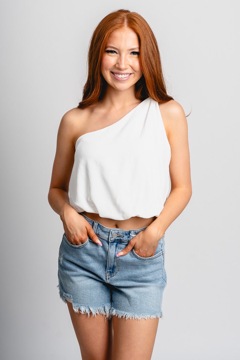 Knot one shoulder top white