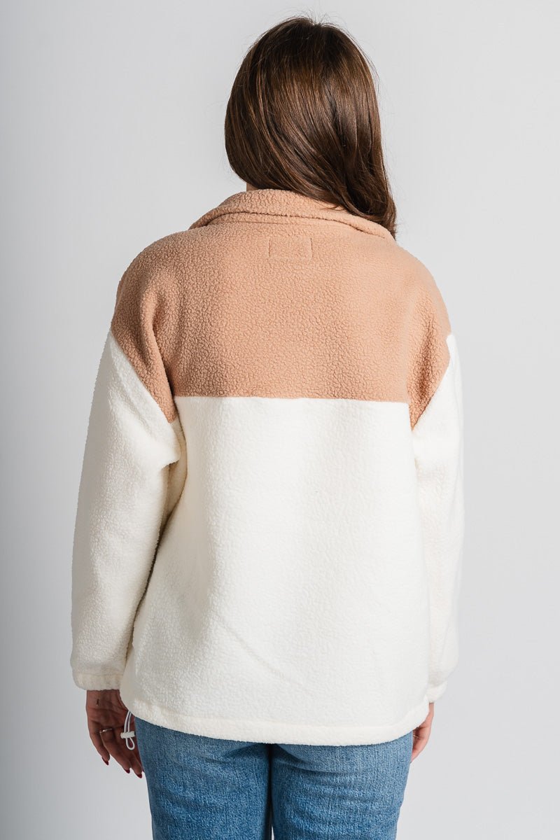 Colorblock sherpa jacket taupe/cream