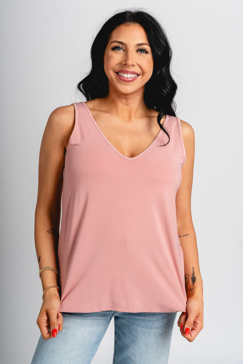 Double v flowy tank top dusty rose - Cute Tank Top - Trendy Tank Tops at Lush Fashion Lounge Boutique in Oklahoma City