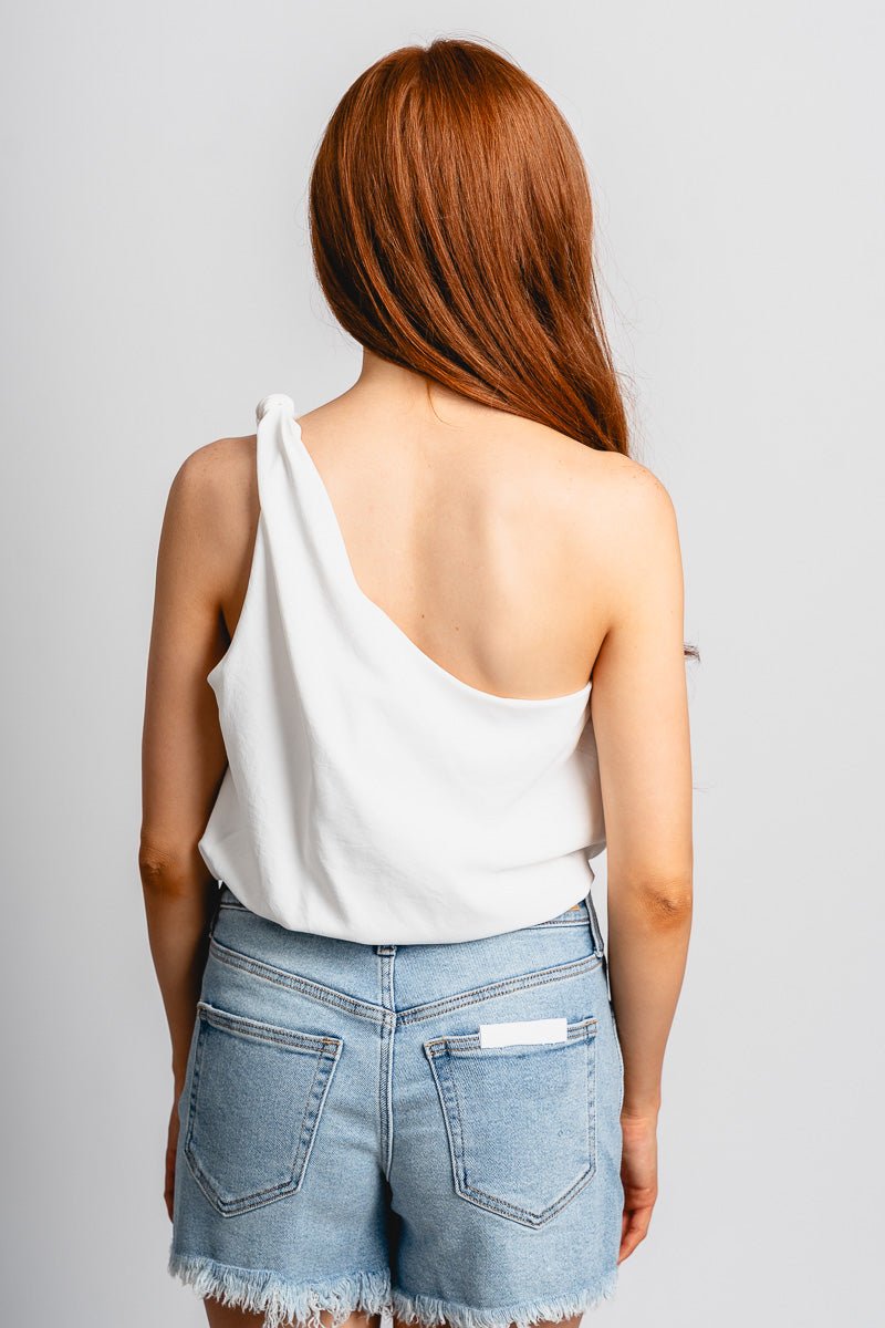 Knot one shoulder top white