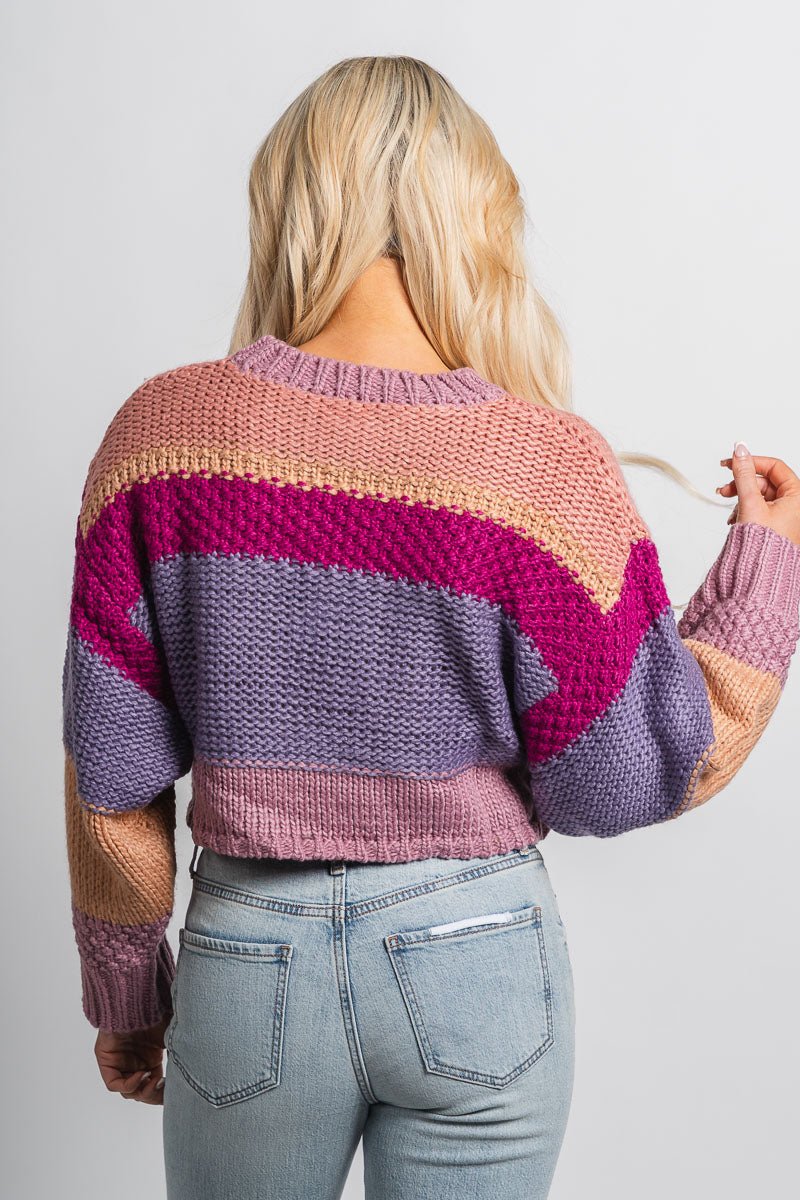 Striped crop sweater mauve multi