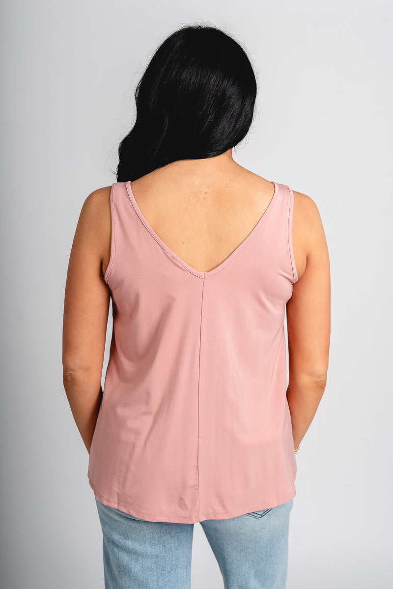 Double v flowy tank top dusty rose