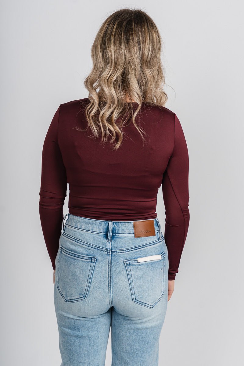 Long sleeve bodysuit maroon