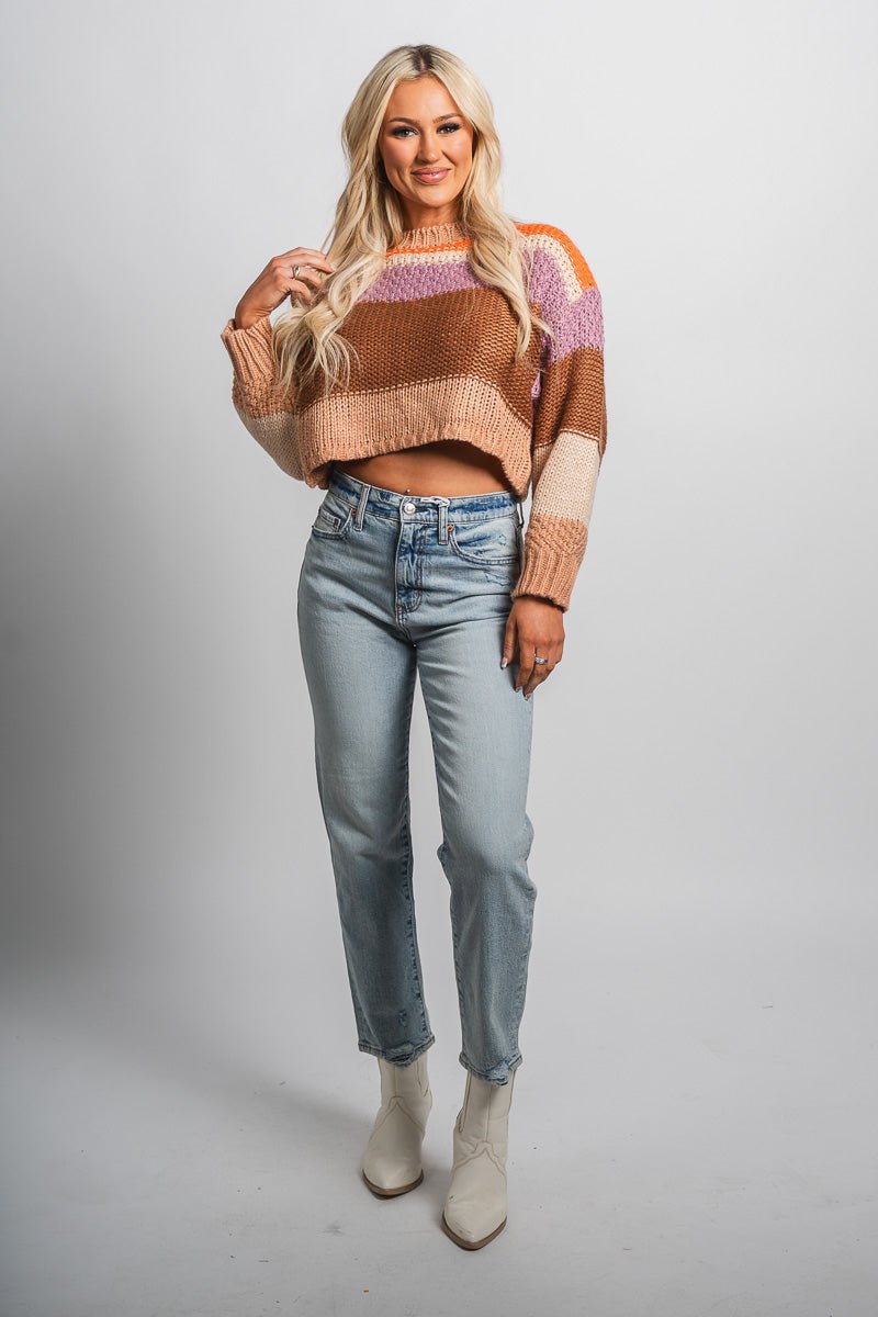 Striped crop sweater beige multi