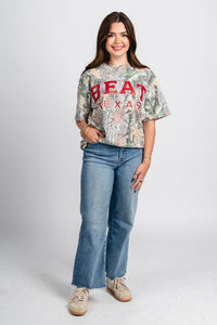 OU OU Beat Texas camo tee green camo T-shirt | Lush Fashion Lounge Trendy Oklahoma University Sooners Apparel & Cute Gameday T-Shirts