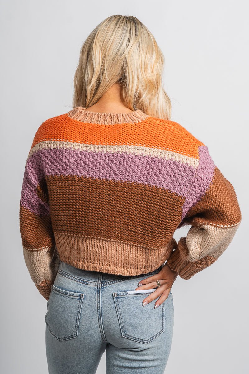 Striped crop sweater beige multi