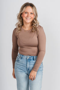 Long sleeve bodysuit deep taupe - Affordable Bodysuit - Boutique Bodysuits at Lush Fashion Lounge Boutique in Oklahoma City