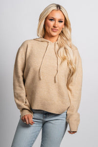 Drawstring knit hoodie taupe - Trendy hoodie - Cute Loungewear Collection at Lush Fashion Lounge Boutique in Oklahoma City