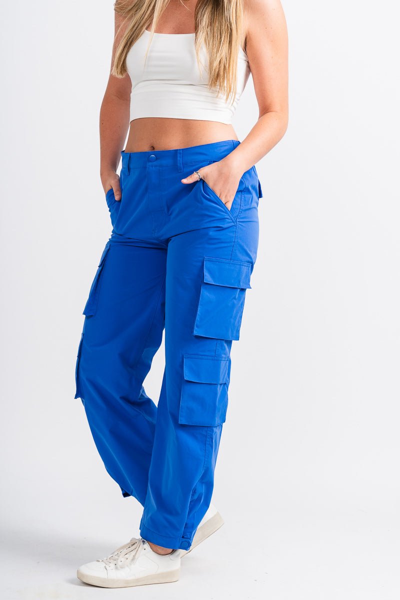 Wide leg cargo pants azure - Trendy OKC Apparel at Lush Fashion Lounge Boutique in Oklahoma City