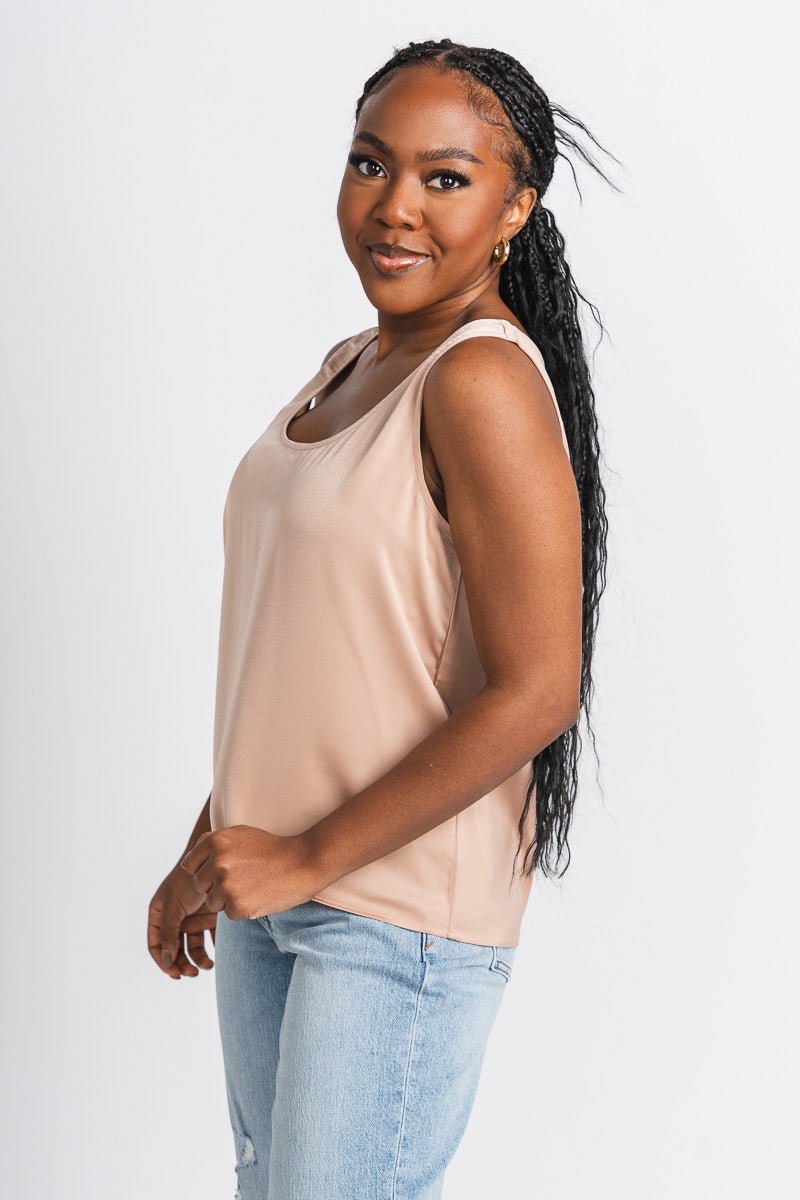 Satin tank top nude - Affordable Tank Top - Boutique Tank Tops at Lush Fashion Lounge Boutique in Oklahoma City