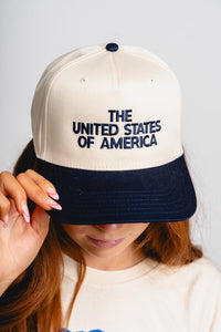 USA stacked two tone hat cream/navy - Trendy Hat - Cute American Summer Collection at Lush Fashion Lounge Boutique in Oklahoma City