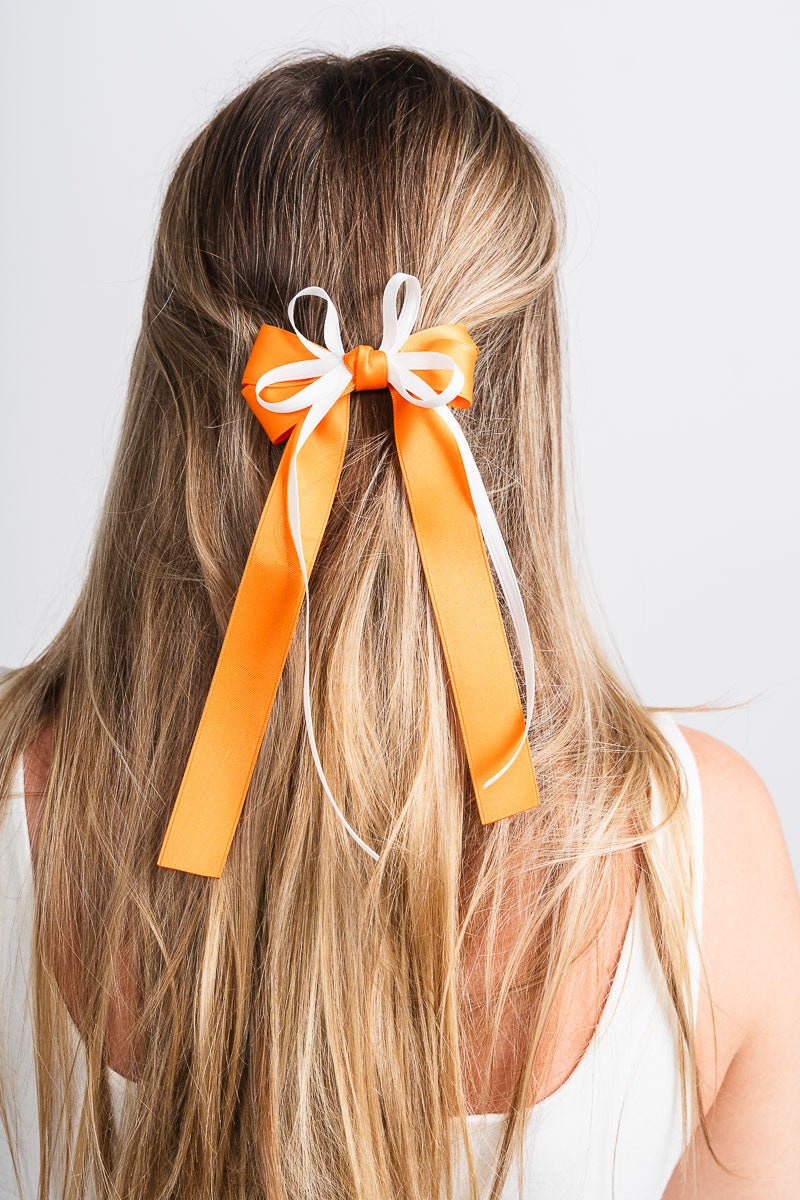 Brynlee two tone hair bow orange - Trendy OKC Apparel at Lush Fashion Lounge Boutique in Oklahoma City