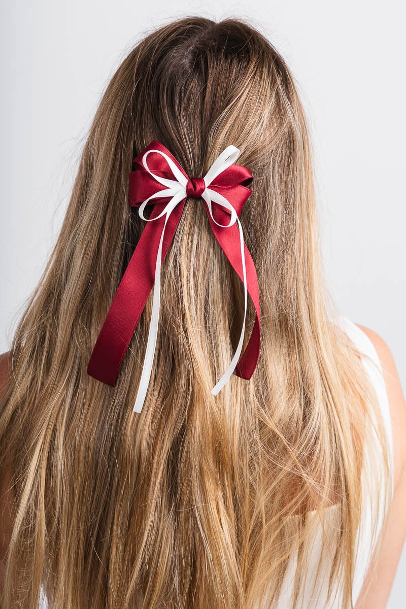 Brynlee two tone hair bow burgundy - Trendy hair bow - Cute Hair Accessories at Lush Fashion Lounge Boutique in Oklahoma City